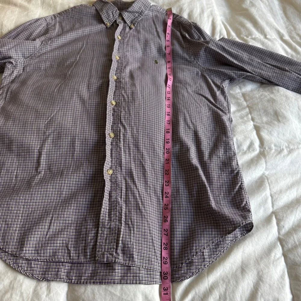 Ralph Lauren Mens Large Gingham Button Down Shirt Purple Long Sleeve Pony Preppy
